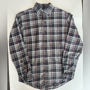 G.H. Bass & Co. Vintage Gray and Red Plaid Button-Down Flannel Shirt